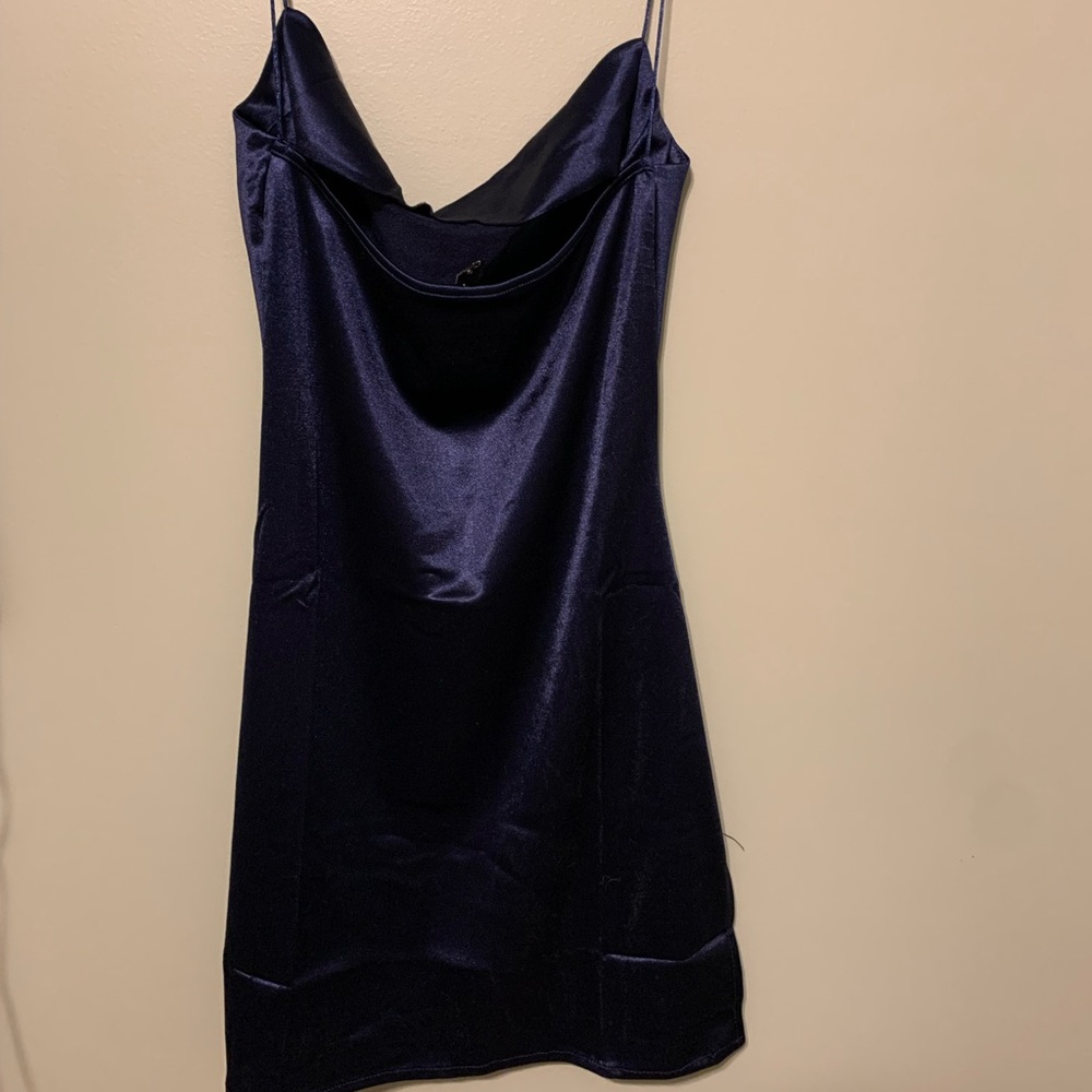 Size S navy blue satin mini dress